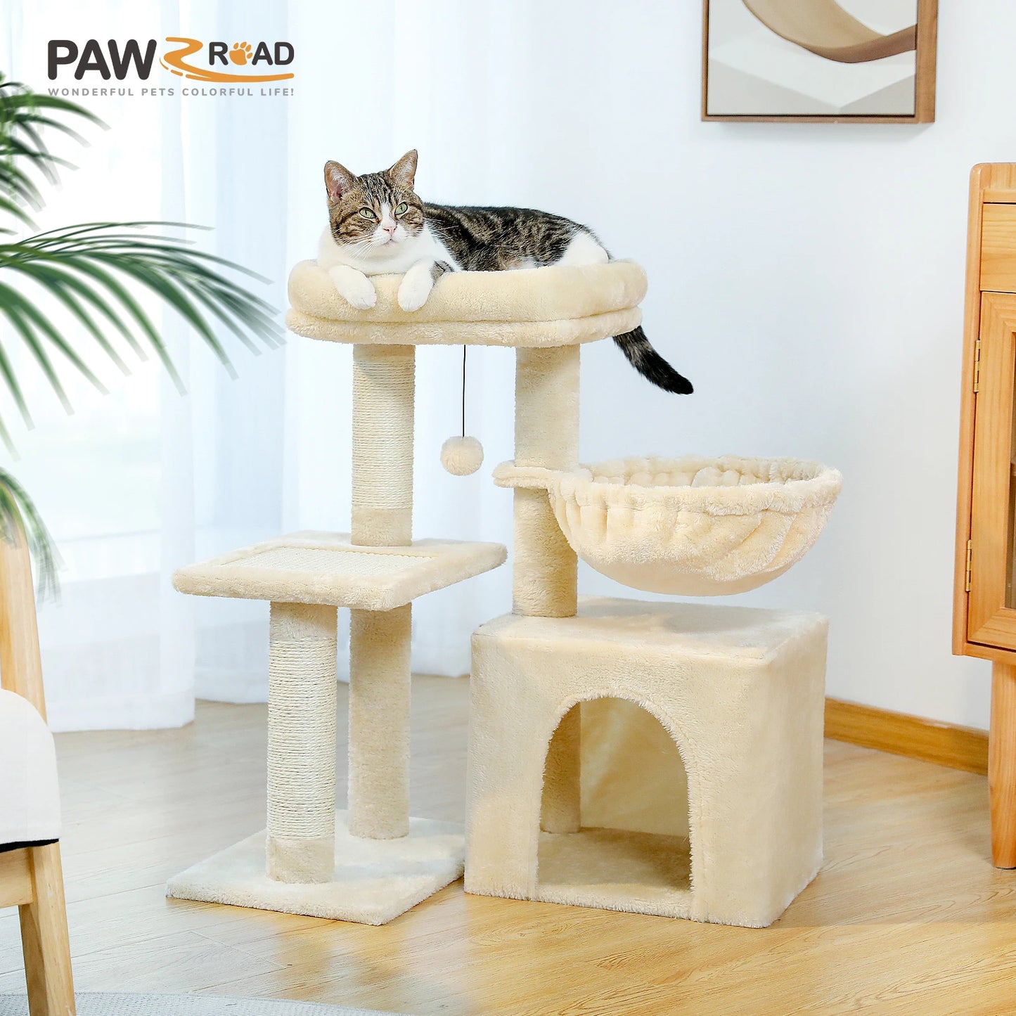 Cat Tree Tower For Indoor Cats With Scratching Posts And Hammock