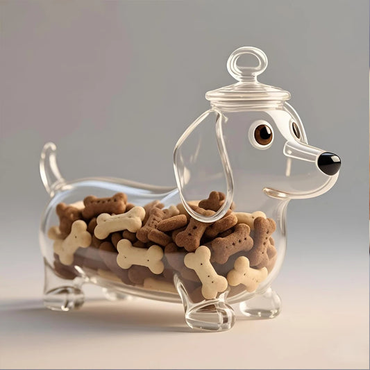 Cute Dachshund Glass Snack Jar With Airtight Lid For Dog Treats