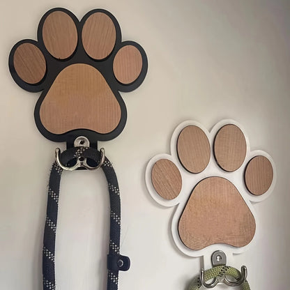 Paw Print Wooden Dog Leash Hanger Wall Hook for Pet Accessories