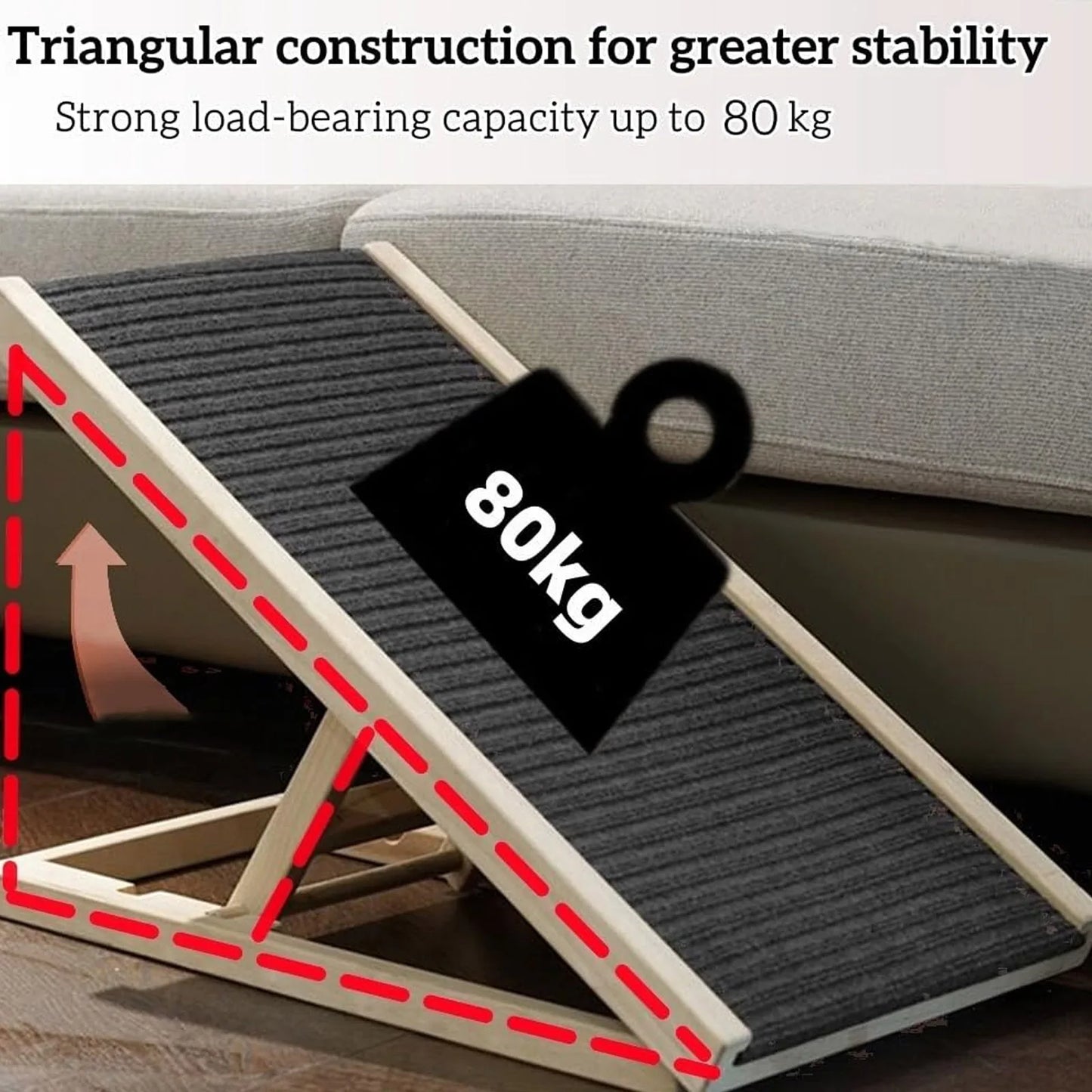 Wooden Dog Ramp - Non-Slip Safety Carpet Pet Stairs