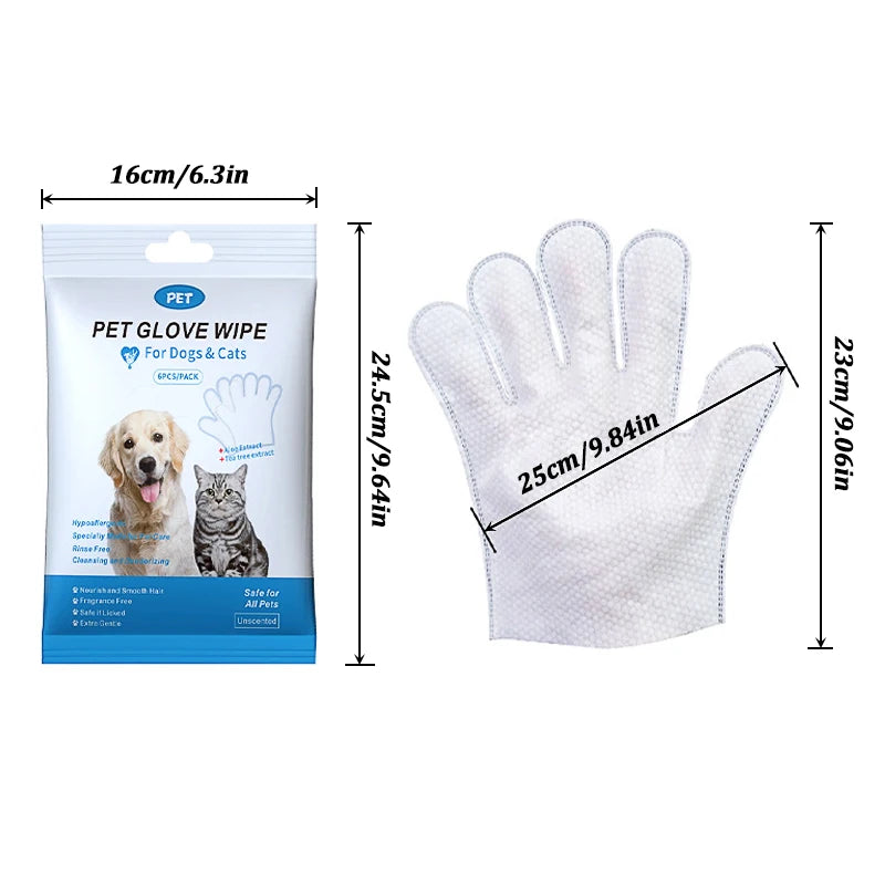 6 Pack Pet Cleaning Wipes Gloves For Dogs Cats Puppies Kittens