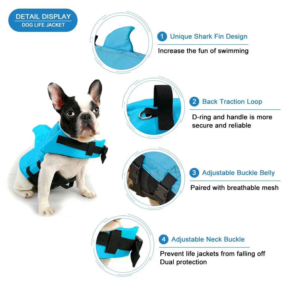 Shark Fin Dog Life Jacket Enhanced Buoyancy Safety Vest With Handle