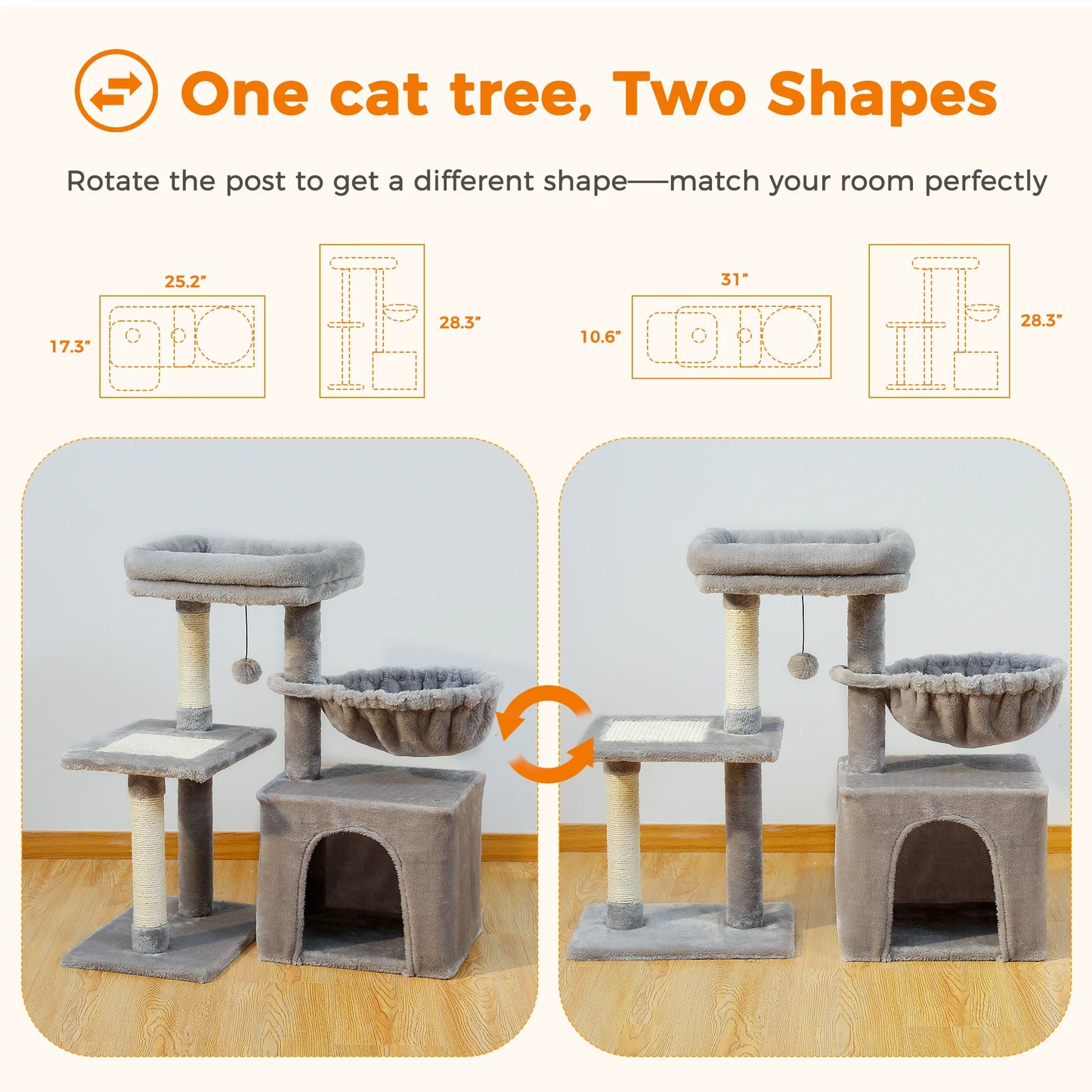 Cat Tree Tower For Indoor Cats With Scratching Posts And Hammock