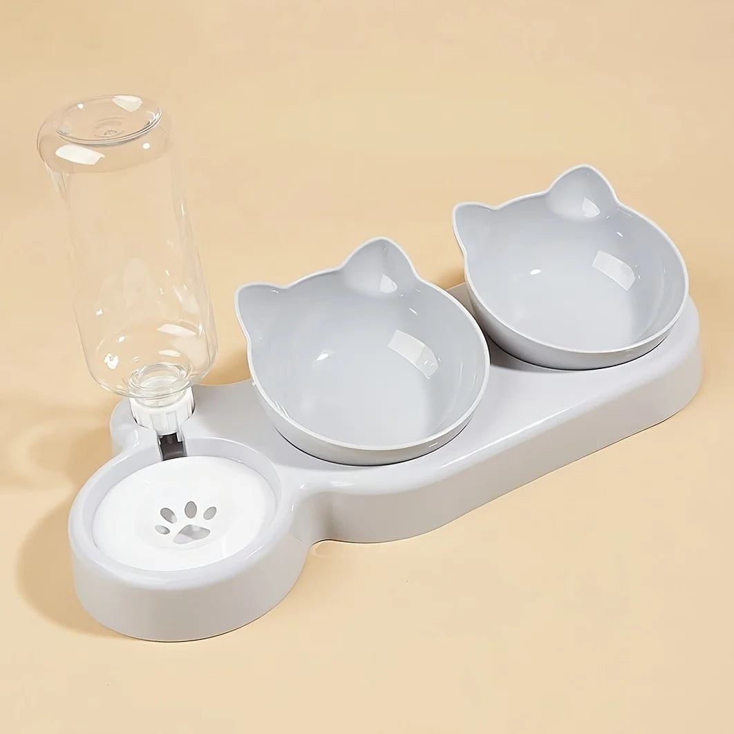 Pet Bowls With Water Feeder - 3 In 1 Tilted Cat Bowl Set