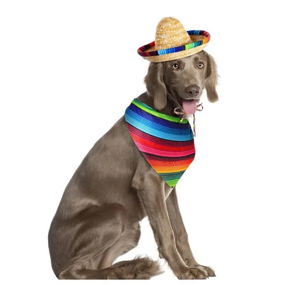 Mexican Dog Hat And Bandana Set - Striped Pet Neck Scarf