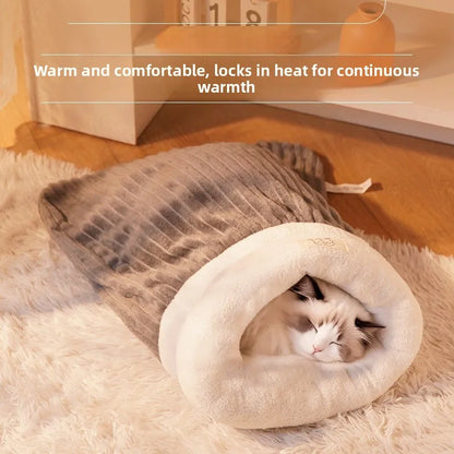 Cat Sleeping Bag Warm Winter Cave Bed with Enclosed Design