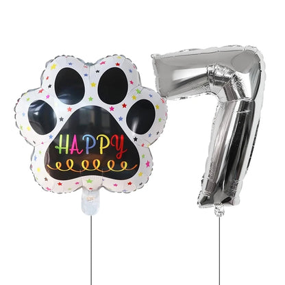 Dog Birthday Party Balloons Set - 30 Inch Paw Print Aluminum Foil