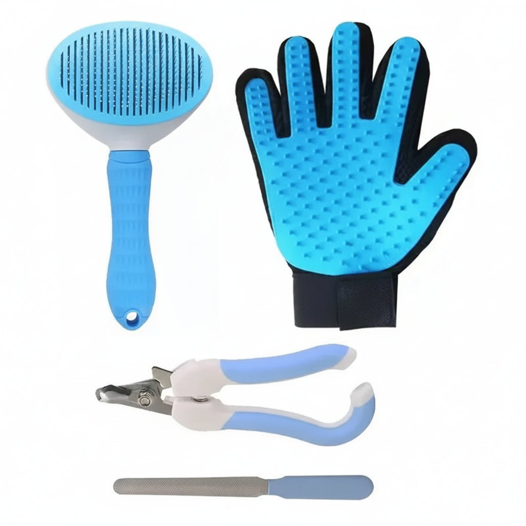 Pet Grooming Tool Kit - Self-Cleaning Brush & Nail Clippers Set