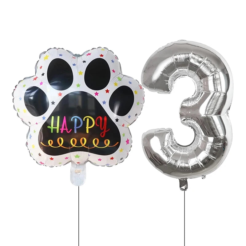 Dog Birthday Party Balloons Set - 30 Inch Paw Print Aluminum Foil