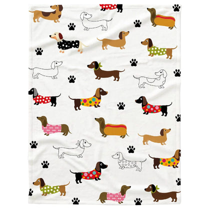 Cute Dachshund Blanket - Soft Flannel Cartoon Printed Throw