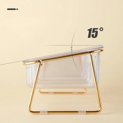 Elevated Cat Bowl Transparent Glass Double Bowl For Neck Protection