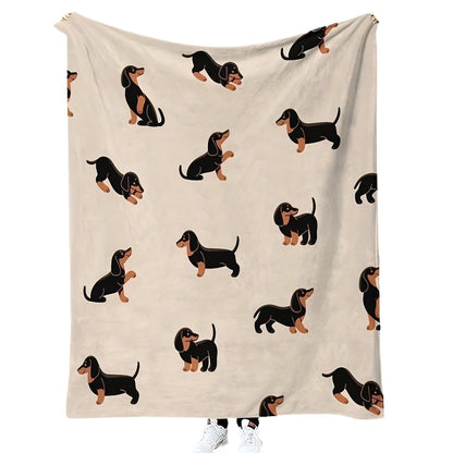 Cute Dachshund Blanket - Soft Flannel Cartoon Printed Throw