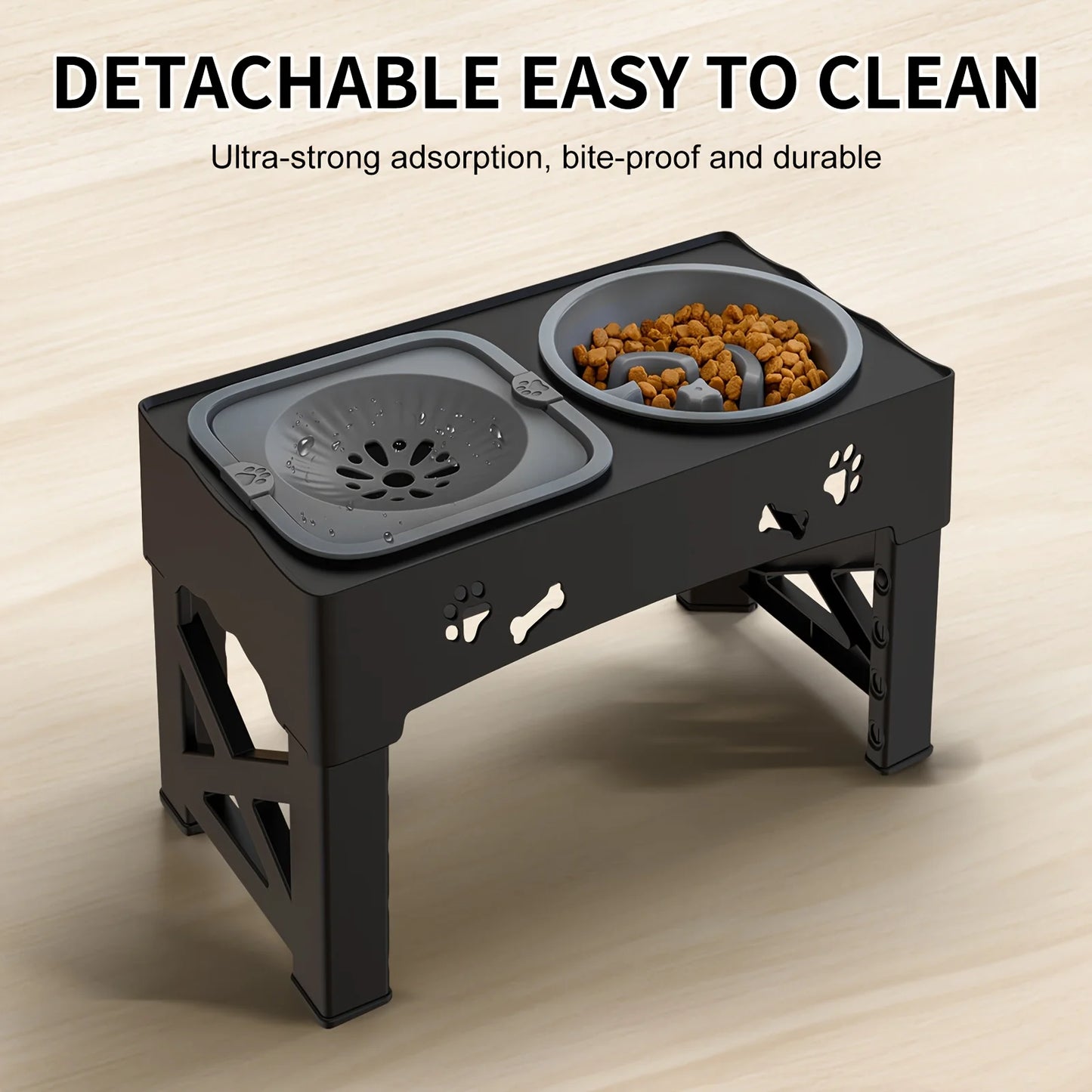 Pet Slow Feeder Bowl - Anti-Tip Adjustable Height Stand for Dogs and Cats