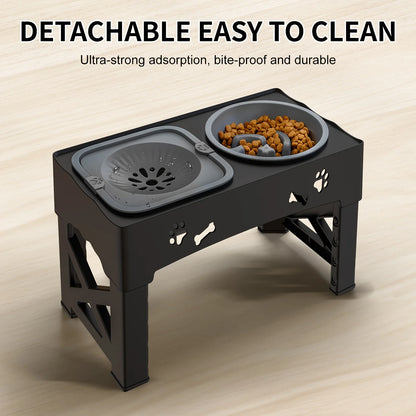 Pet Slow Feeder Bowl - Anti-Tip Adjustable Height Stand for Dogs and Cats