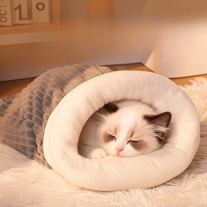 Cat Sleeping Bag Warm Winter Cave Bed with Enclosed Design