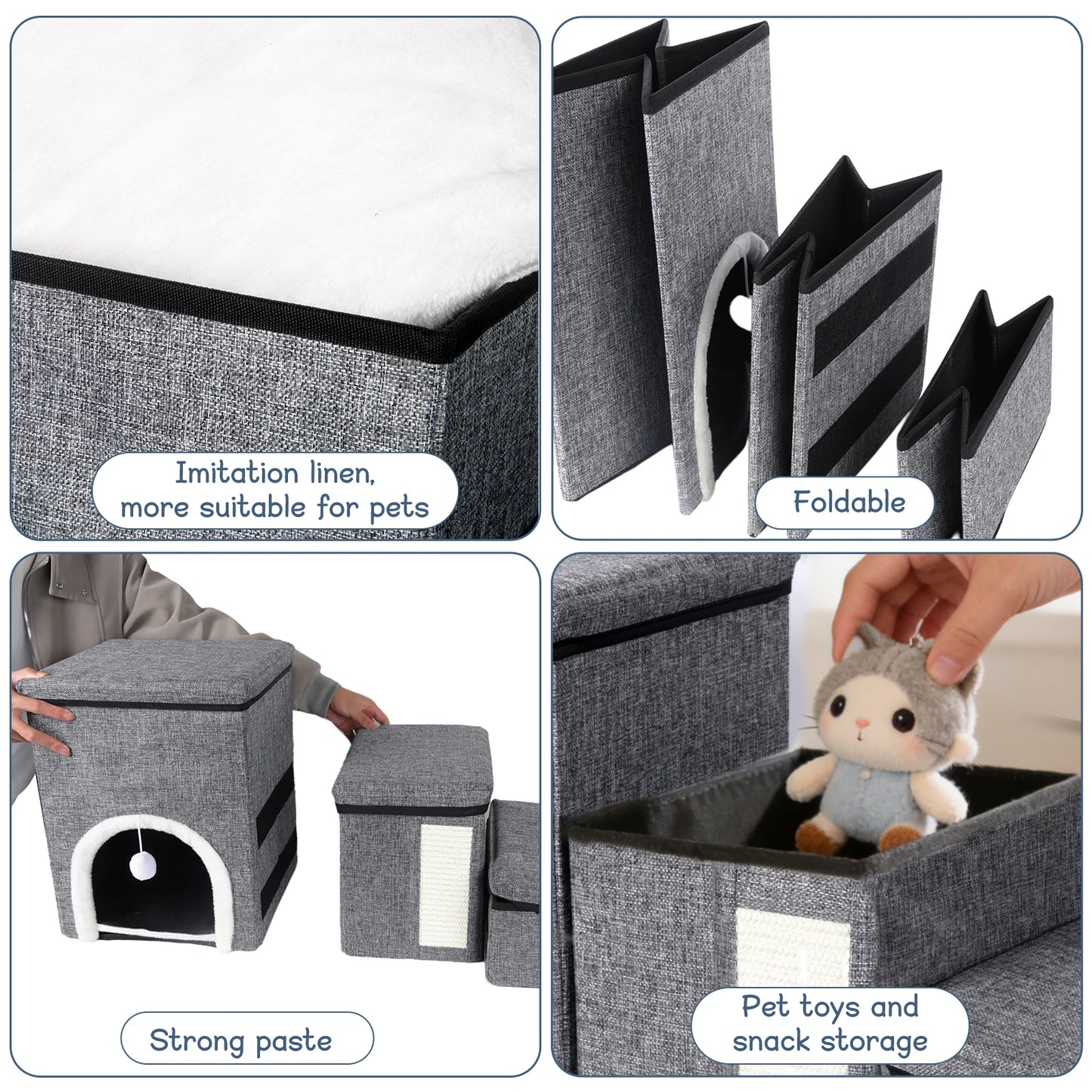 3-Level Foldable Dog Stairs With Storage - Pet Steps For Bed & Sofa