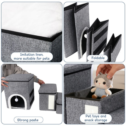 3-Level Foldable Dog Stairs With Storage - Pet Steps For Bed & Sofa