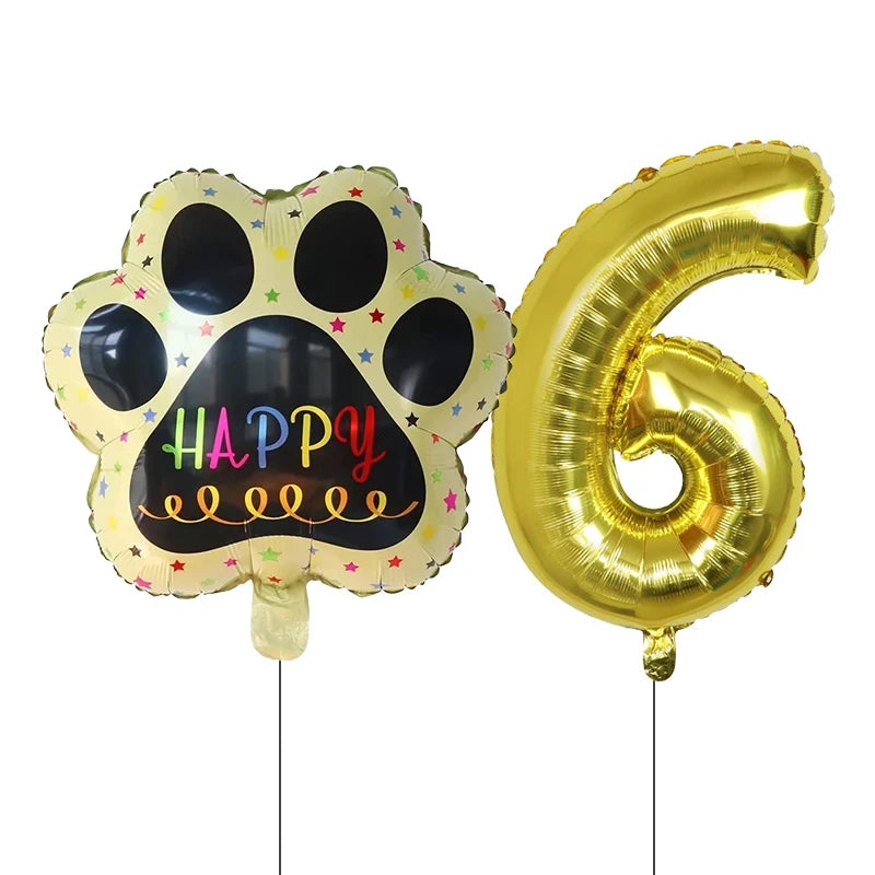 Dog Birthday Party Balloons Set - 30 Inch Paw Print Aluminum Foil