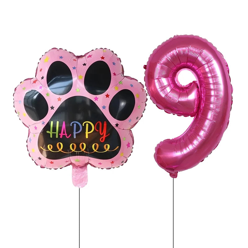 Dog Birthday Party Balloons Set - 30 Inch Paw Print Aluminum Foil