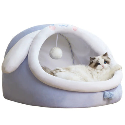 Cat Bed With Rabbit Ears - Soft Warm Pet Basket For Small Dogs