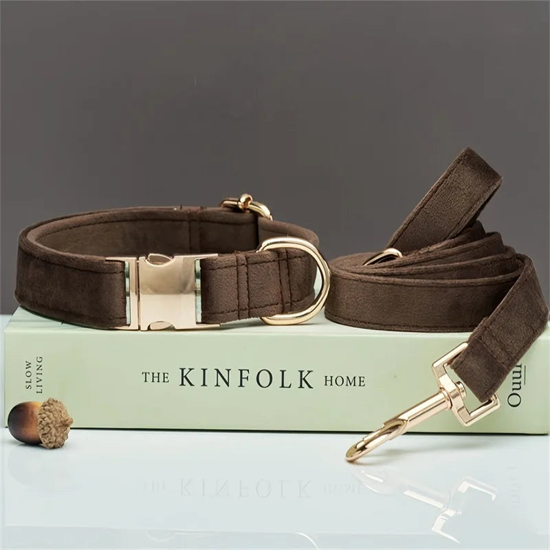 Personalized Dog Collar Leash Set With Bow - Multiple Colors