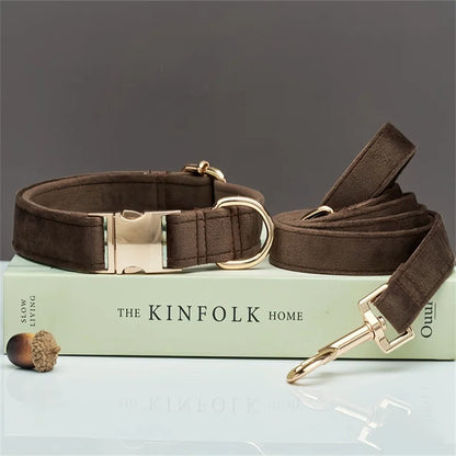 Personalized Dog Collar Leash Set With Bow - Multiple Colors