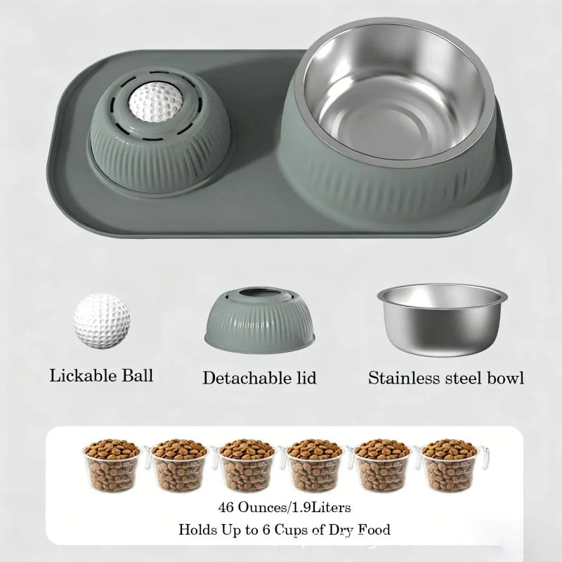 2-in-1 Stainless Steel Double Dog Food Bowls Set With Non-Slip Mat