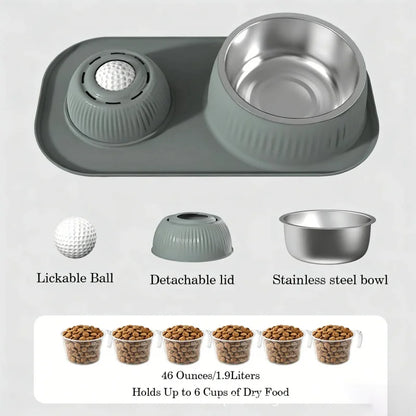 2-in-1 Stainless Steel Double Dog Food Bowls Set With Non-Slip Mat