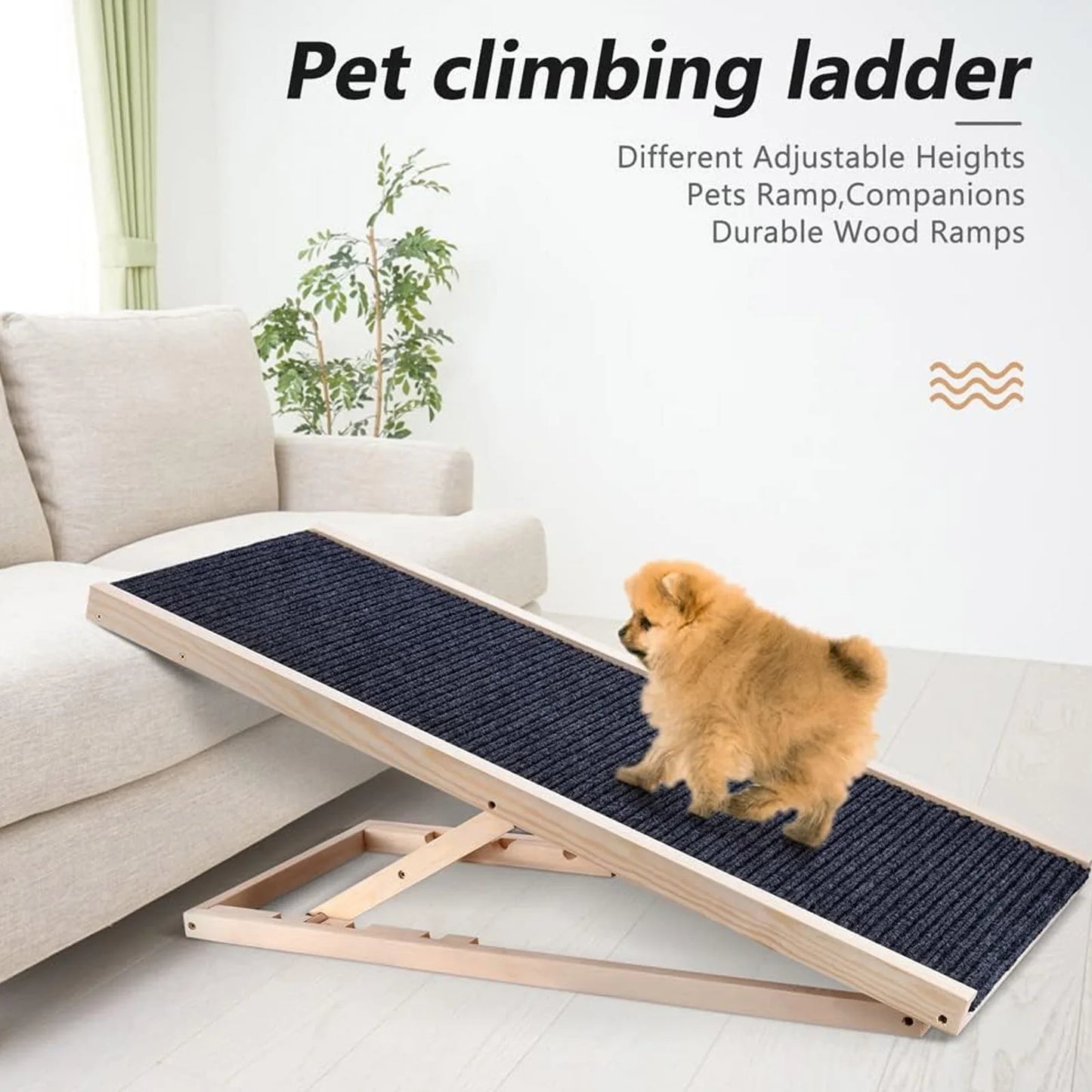 Wooden Dog Ramp - Non-Slip Safety Carpet Pet Stairs