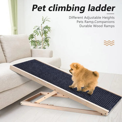 Wooden Dog Ramp - Non-Slip Safety Carpet Pet Stairs