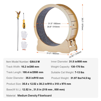 SucceBuy Wooden Cat Exercise Wheel Large Indoor Cat Treadmill
