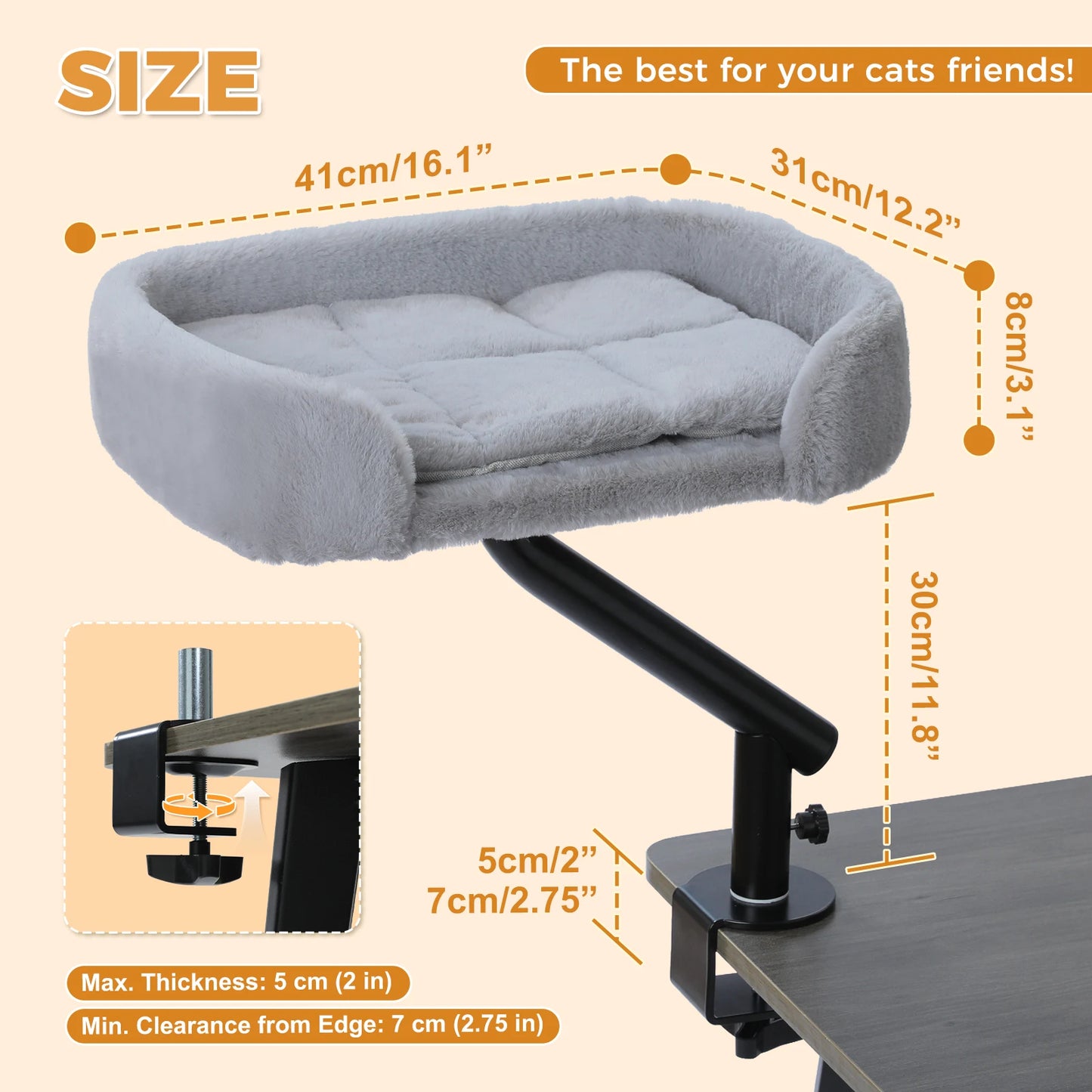 Cat Desk Bed 360° Rotatable Stand For Indoor Cats Adjustable