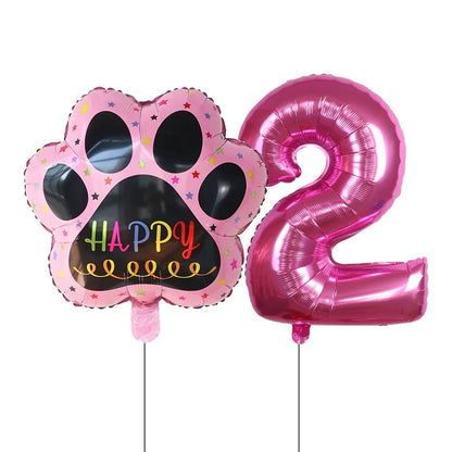 Dog Birthday Party Balloons Set - 30 Inch Paw Print Aluminum Foil