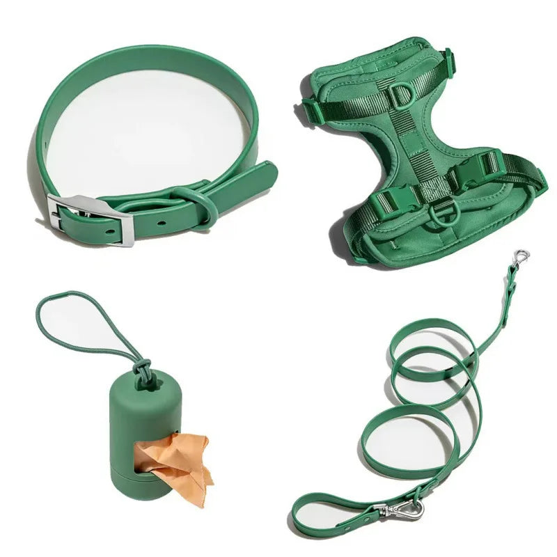 Dog Chest Harness Set - 11 Colors Waterproof PVC with Leash