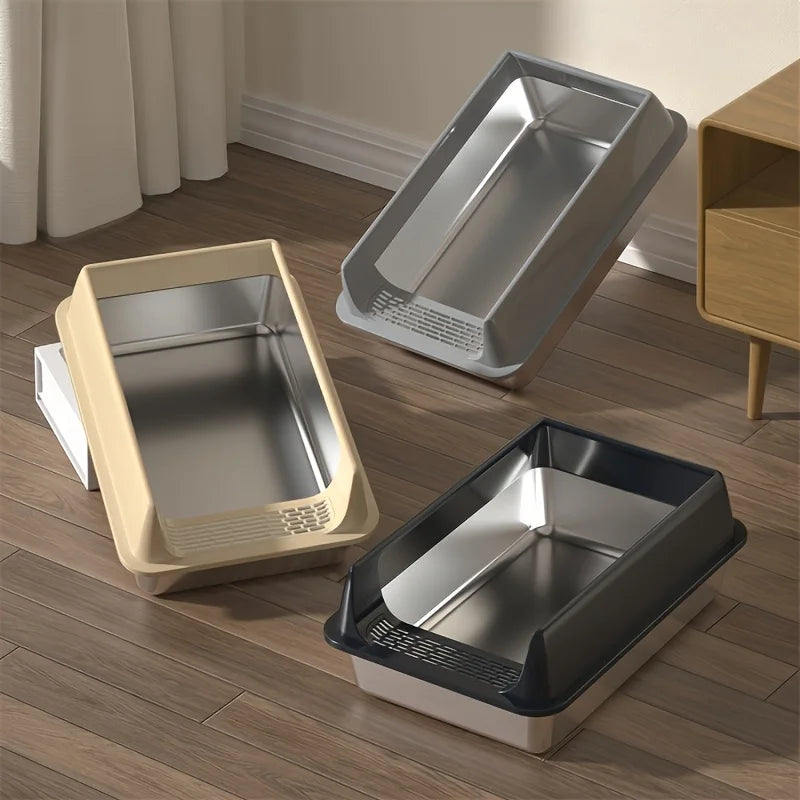 Stainless Steel Litter Box For Large Cats With Splash-Proof Design