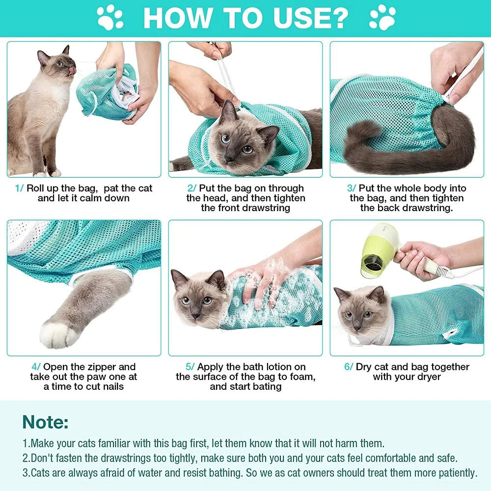 Cat Grooming Mesh Bag - Restraint Bag For Bathing And Nail Care