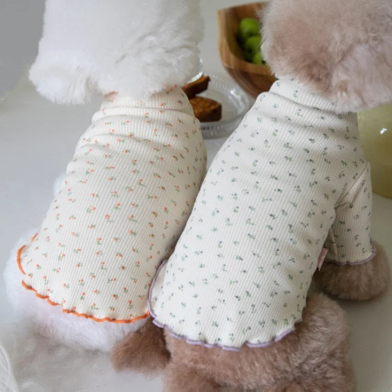Small Dog Sweater Autumn Winter Flower Lace Pet Clothes