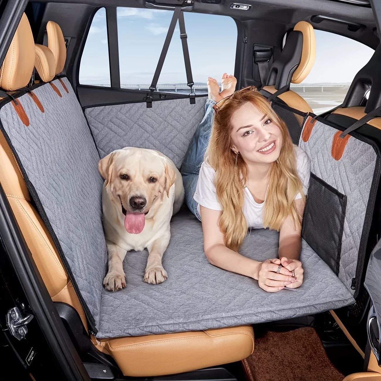 Waterproof Dog Car Seat Cover - Hammock Style Pet Back Seat Protector