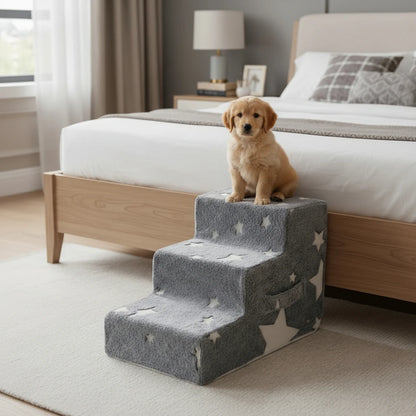 Pet Stairs Ramp 3-4 Step Dog Cat Ladder With Detachable Sponge