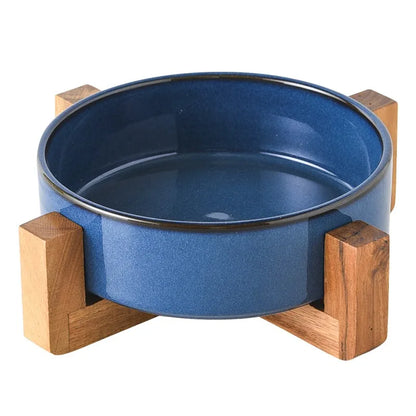 Japanese Ceramic Pet Bowl Set With Slow Feeder And Wood Stand