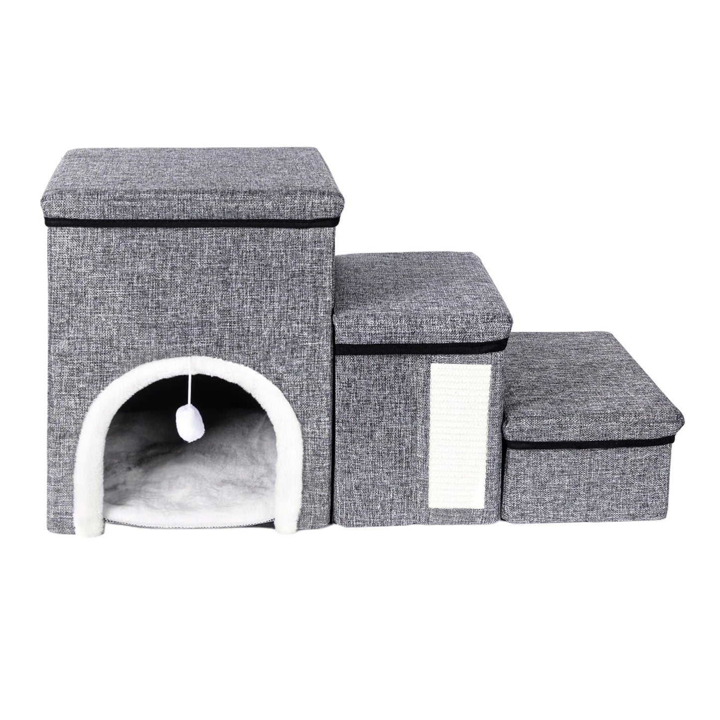 3-Level Foldable Dog Stairs With Storage - Pet Steps For Bed & Sofa