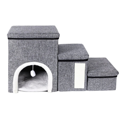 3-Level Foldable Dog Stairs With Storage - Pet Steps For Bed & Sofa