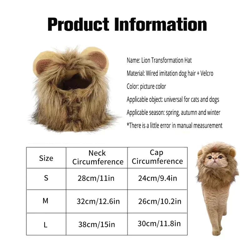 Cat Lion Mane Costume Pet Cosplay Hat for Halloween Christmas