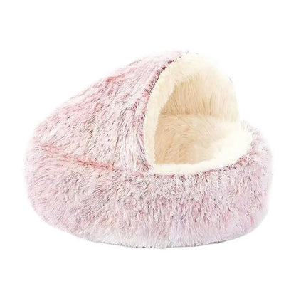 2 In 1 Soft Plush Pet Bed With Cover Round Cat Bed For Small Dogs