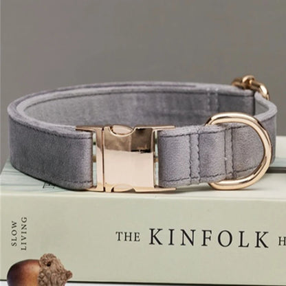 Personalized Dog Collar Leash Set With Bow - Multiple Colors