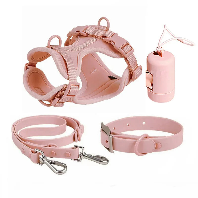 Dog Chest Harness Set - 11 Colors Waterproof PVC with Leash