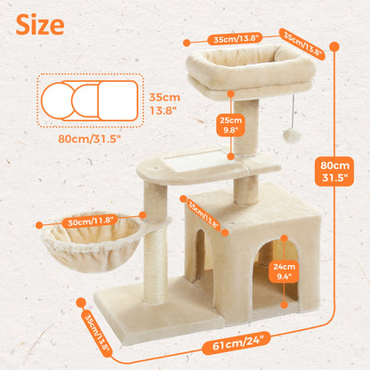 Cat Tree Tower For Indoor Cats With Scratching Posts And Hammock