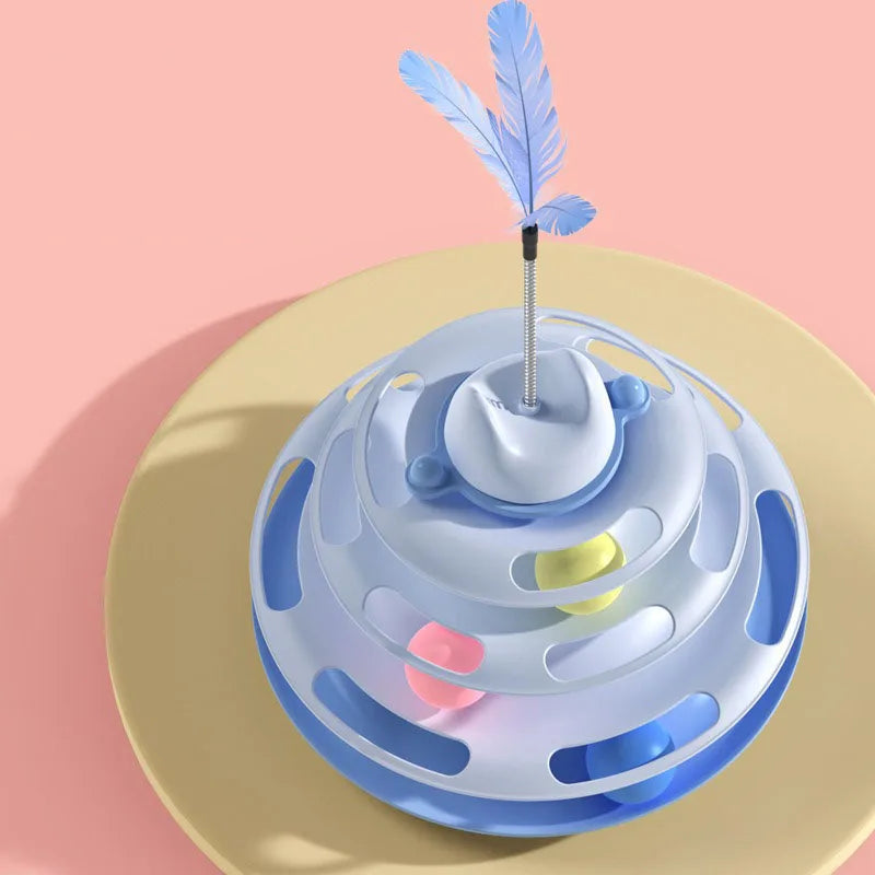 Interactive Cat Toy Tower With Track Balls And Feather