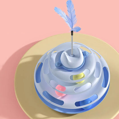 Interactive Cat Toy Tower With Track Balls And Feather