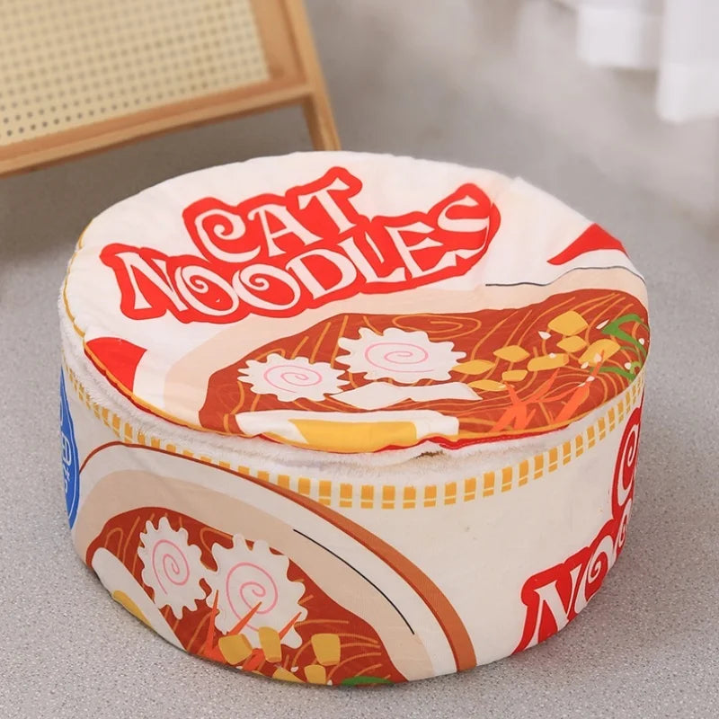 Winter Cartoon Ramen Cat Bed - Warm Semi-Enclosed Washable Pet Nest